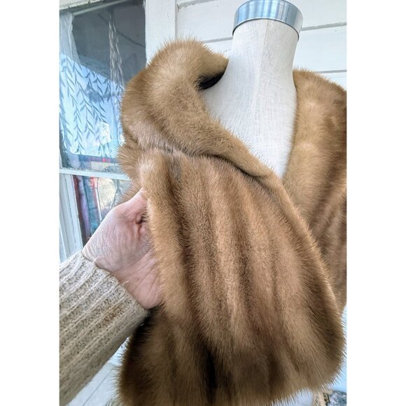 Vintage 50's Brown Mink Stole Capelet With front Pockets - Picture 7 of 16